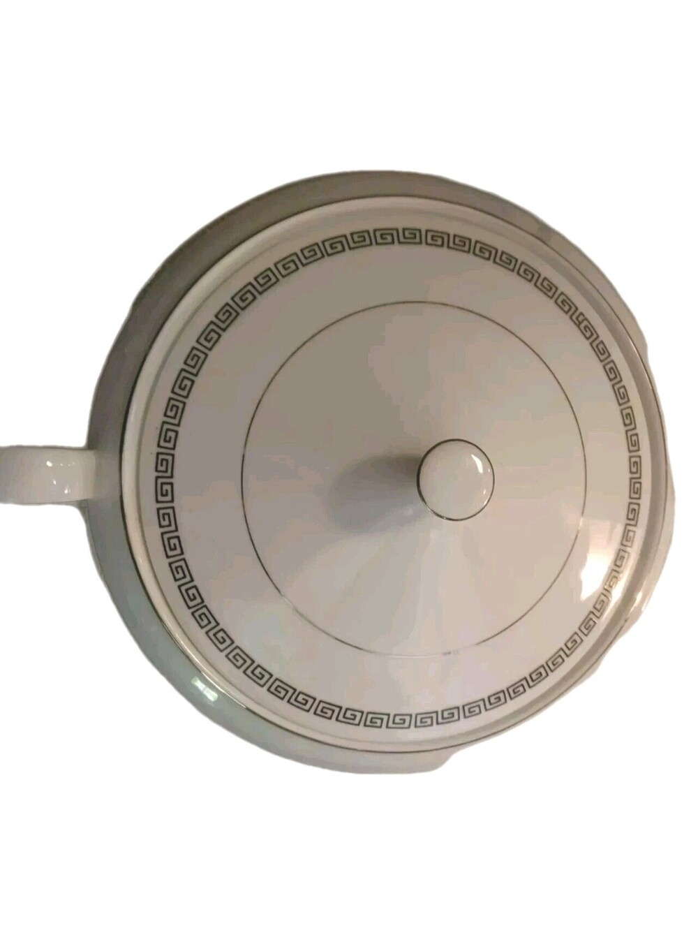 Crown Empire Greek Key Design  Princess Round Serving Bowl w/Lid Silver trimmed